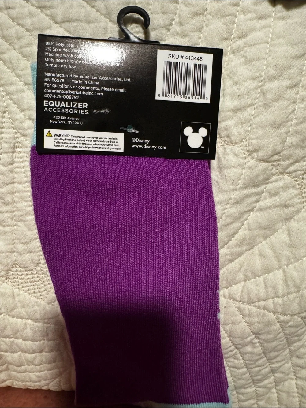 Disney Cinderella Crew Socks — Purple with Light Blue & Pink Accent.